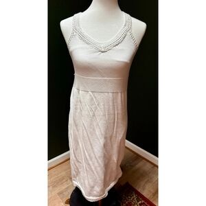 Sleeveless White Crochet-Trim Midi Dress